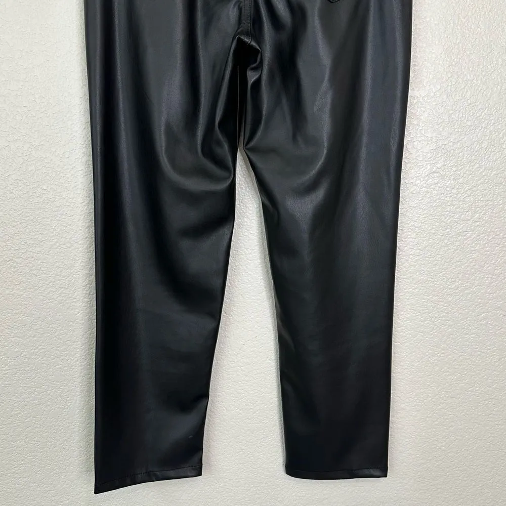 Zara Black Faux Leather Straight Leg High Rise Pants, Size 8 - Image 10