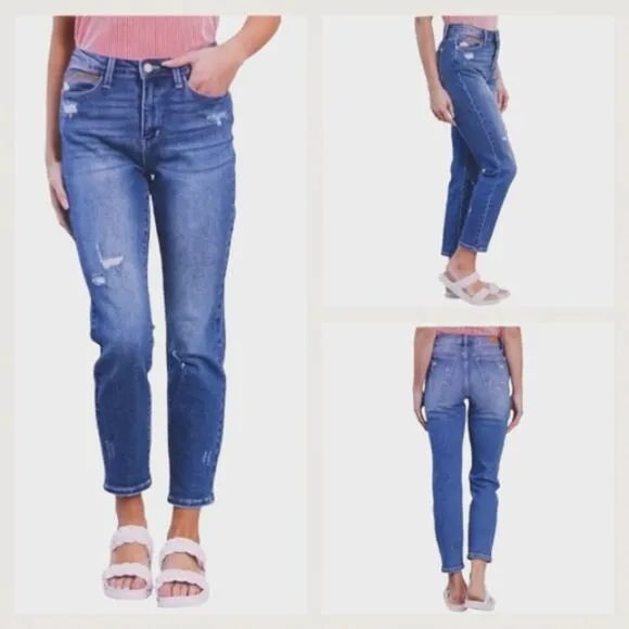 Distressed High Rise Straight Rainbow Stitch GUC Size 5/27 J1298 - Image 1