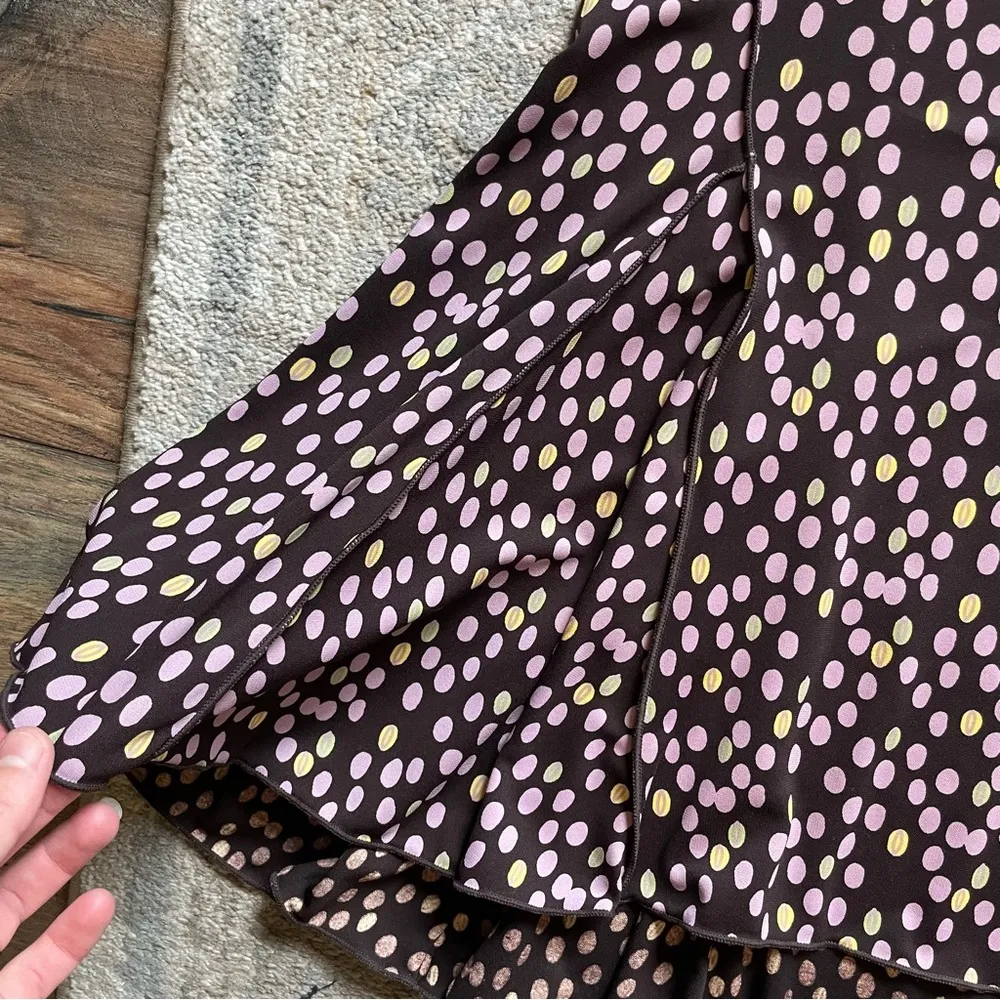 Y2K Vintage Max Studio Brown Polkadot Pleated Flowy Midi Skirt Small - Image 2