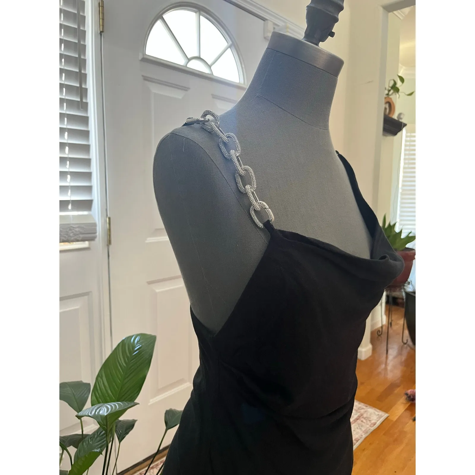 Giuseppe Di Morabito Asymmetric Hem Side High Slit Rhinestone Strap Dress 00 Black - Image 6