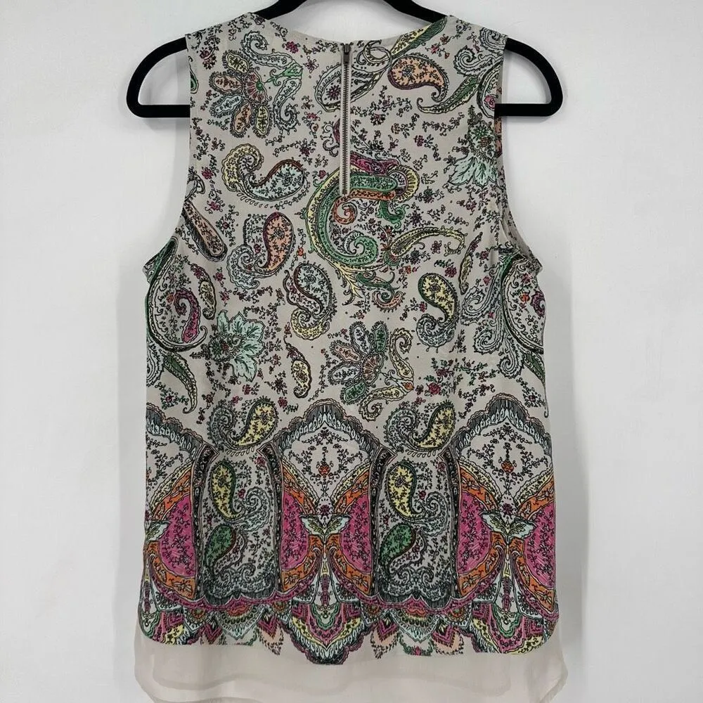 Daniel Rainn Women Sleeveless Paisley Floral Colorful Chiffon Blouse Medium Whit - Image 13