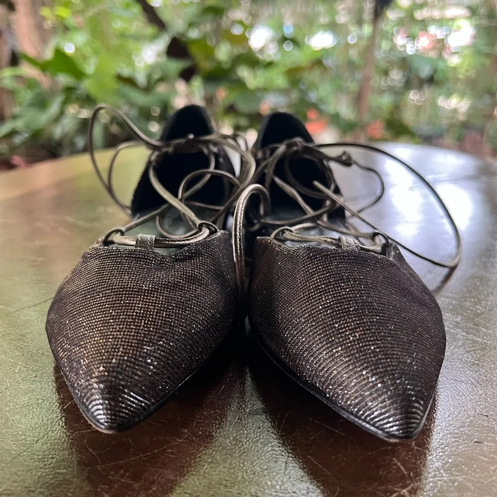 Stuart Weitzman Gilligan Lace-Up d'Orsay Flat Metal Size 7 - Image 6