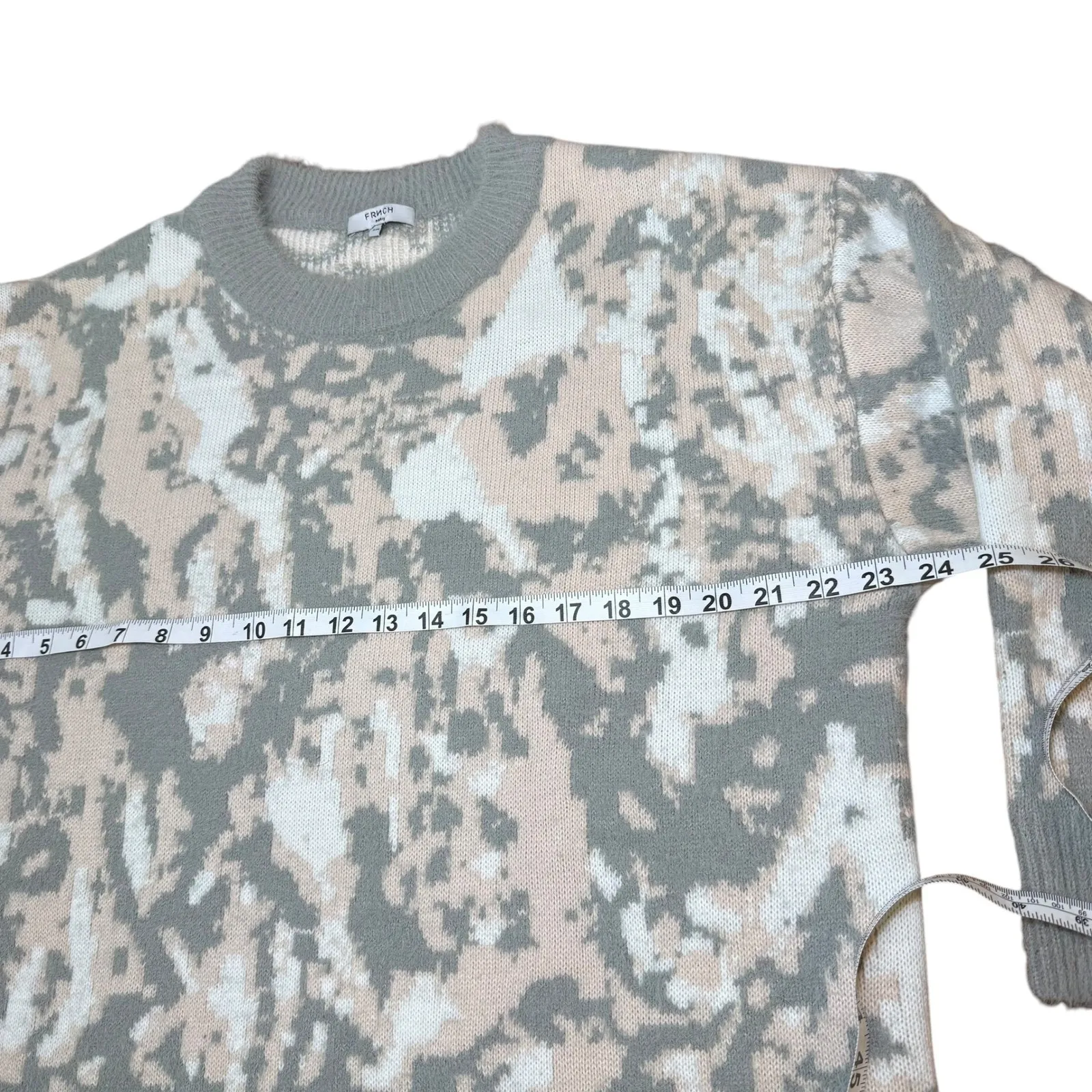 FRNCH Paris Abstract Print Knit Sweater Crew Neck Neutral Tones Size‎ S/M - Image 7