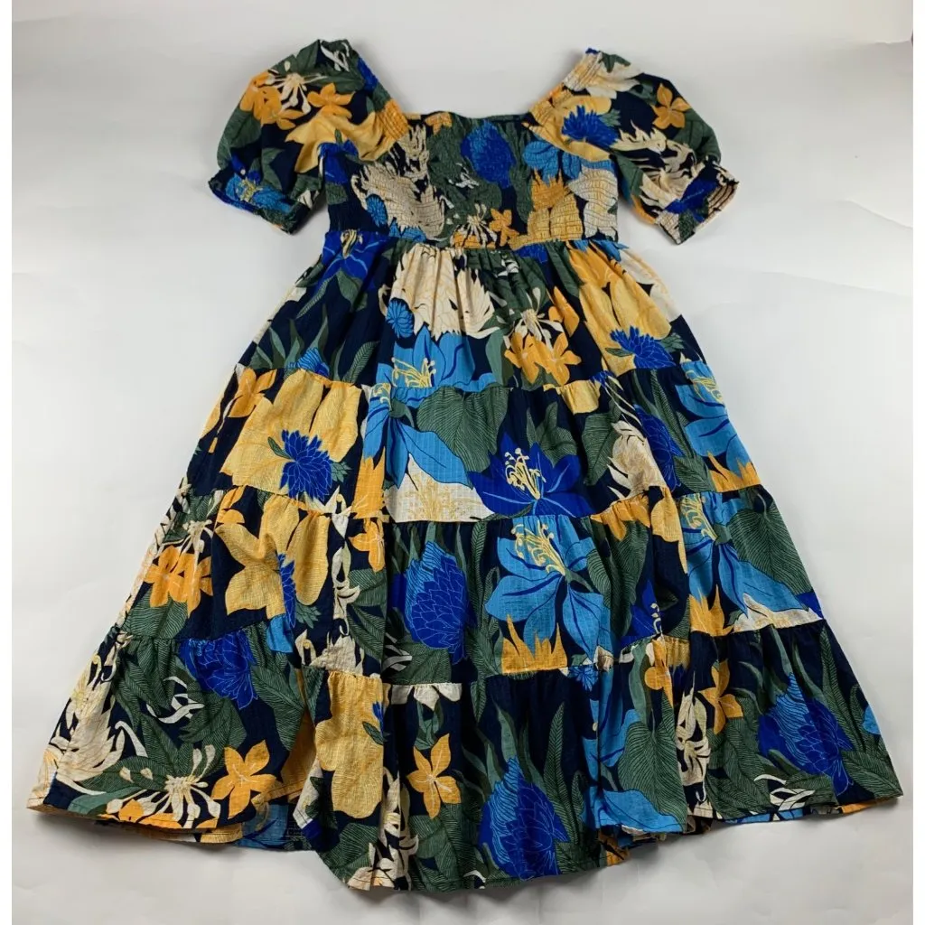 Lands End Tropical Floral Smocked Bodice Puff Sleeve Dress L - Image 6