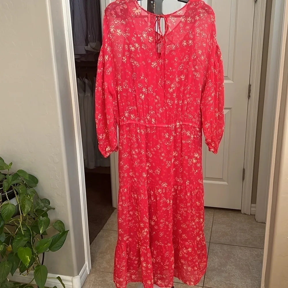 Free People Wallflower Floral Print Sheer lined Midi Dress, Raspberry Combo, XS - Image 9