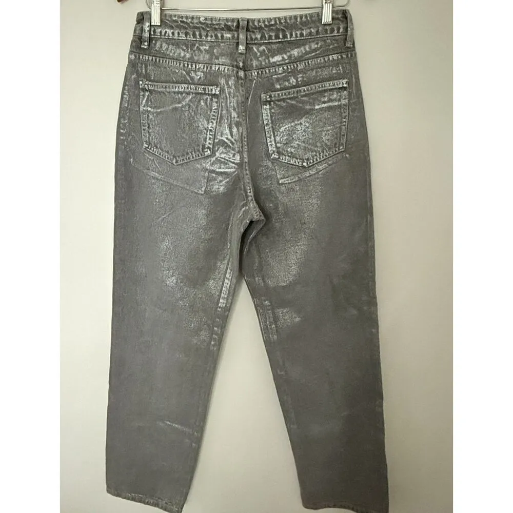 White Fox Feels Like Forever Metallic High Rise Straight Leg Statement Denim S - Image 3