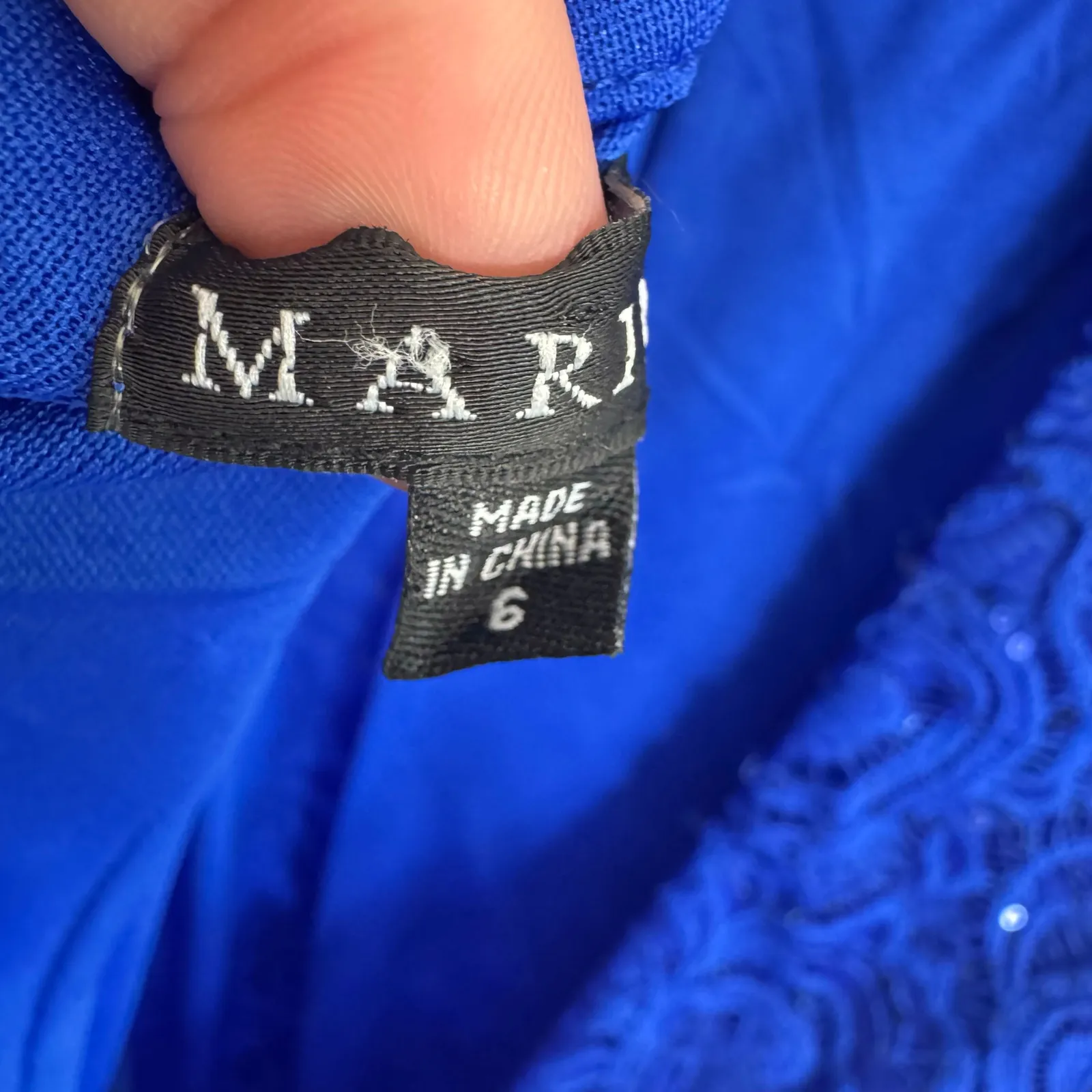 Marina Cobalt Blue Nylon Lace Sequin Cap Sleeve Lined Midi Sheath Dress‎ Size 6 - Image 7