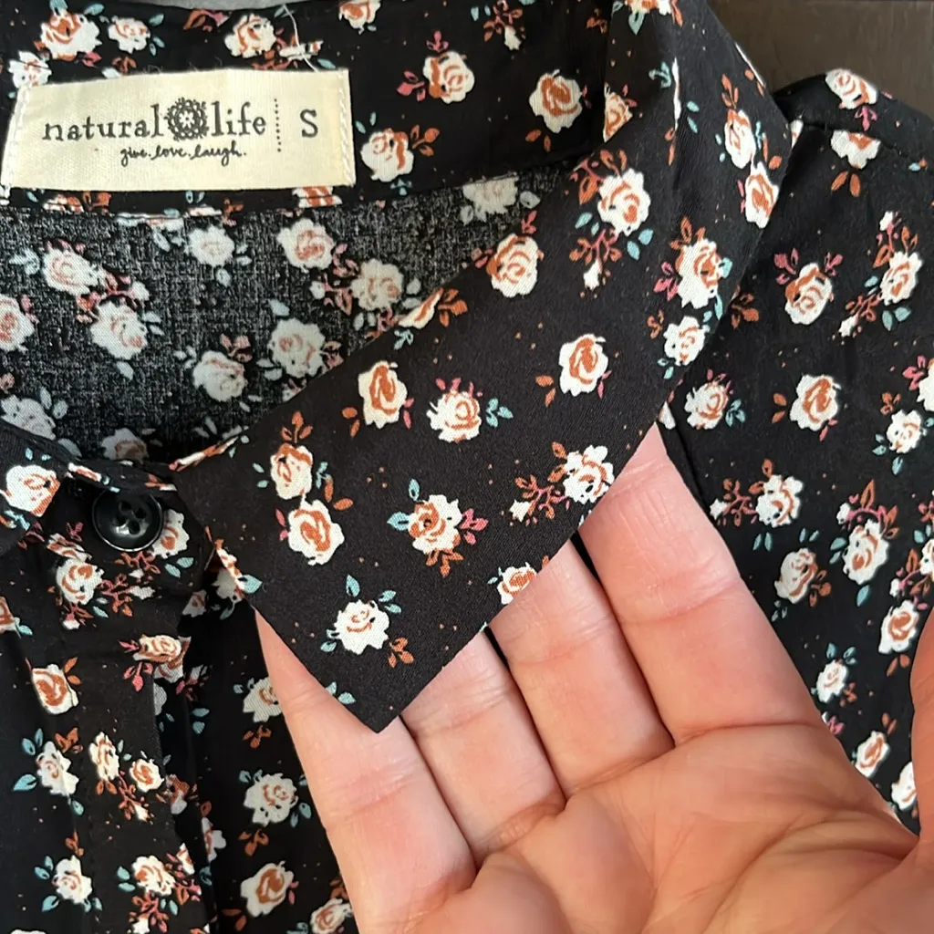 Like New Natural Life Rebecca Midi Dress Black Cream Roses Size Small - Image 10