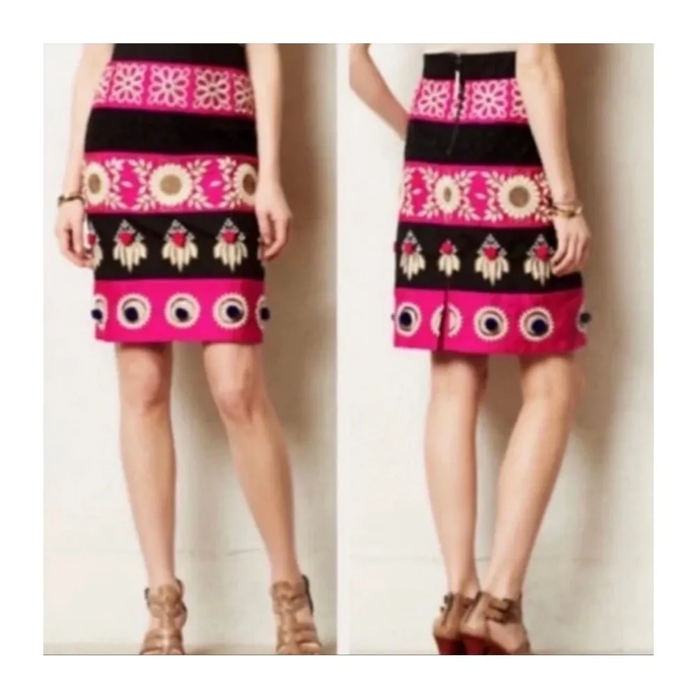 Anthropologie Leifsdottir Catrina Embroidered Pom Pom Skirt - Image 3