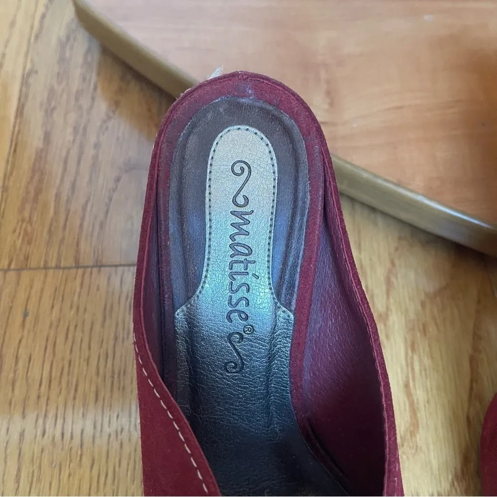 Matisse Empire Wine Burgundy Suede Peep Toe Cone Heel Slip On Mule 7.5M Size 7.5 - Image 3