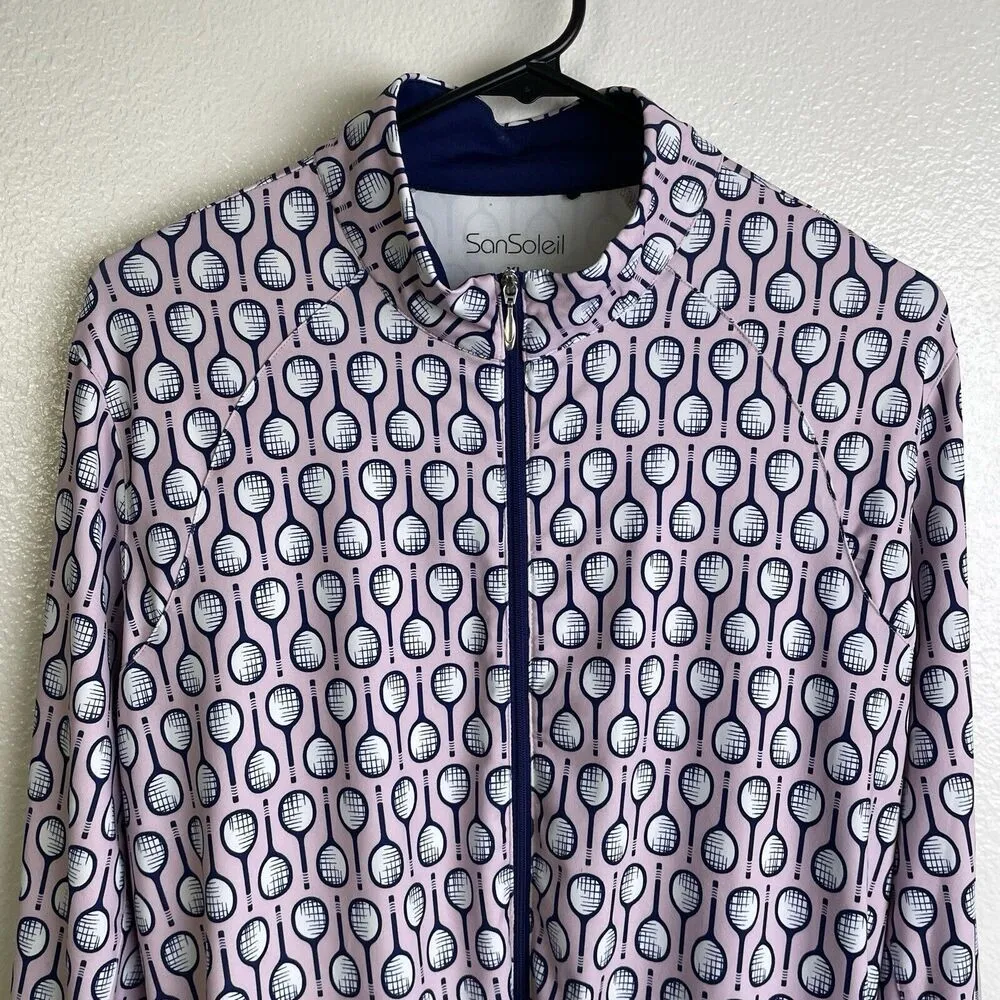 San Soleil Womens Jacket XL Pink Top Full Zip Long Sleeve Tennis Stretch UPF UV - Image 3