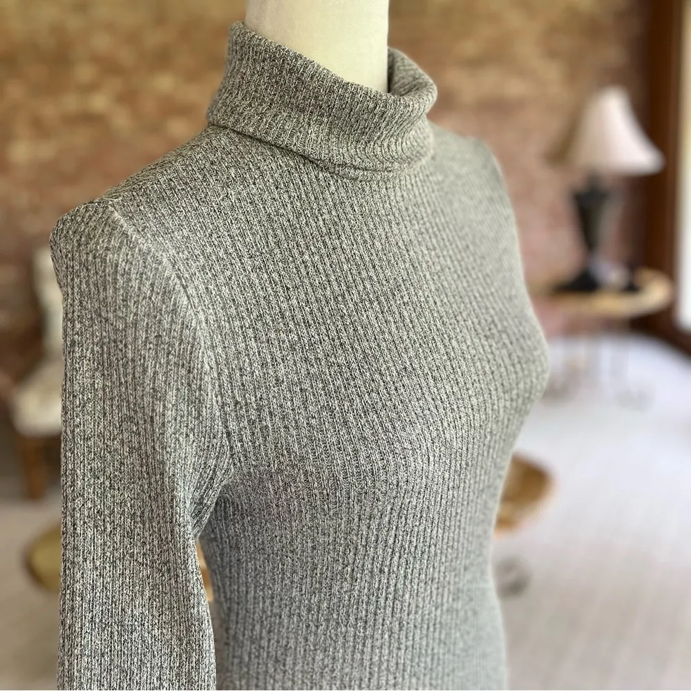 TopShop Dress Cowl Neck Grey Ribbed Knit Mini 6 Bodycon Minimalist Short Sleeve - Image 12