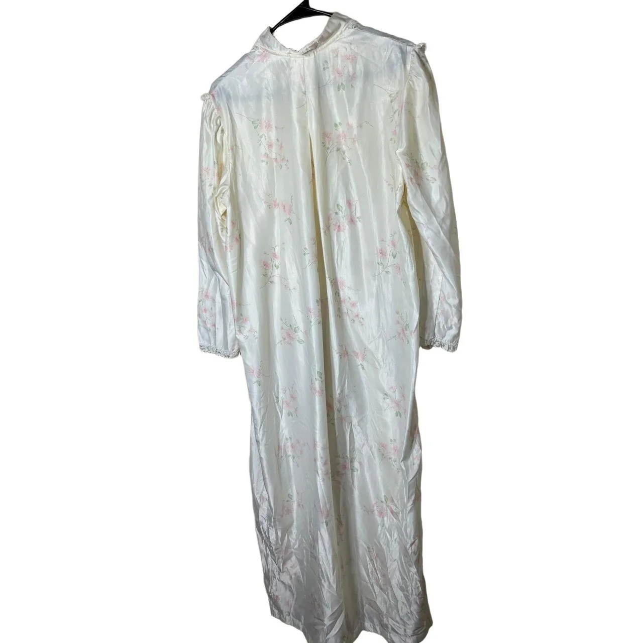 Barbizon Womens Vintage Nightgown Cream Pink Floral High Neck Pleated Size L - Image 7