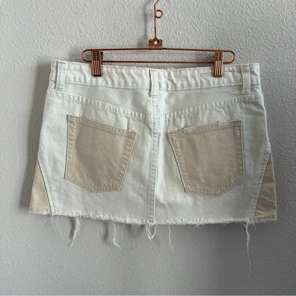 NWT Free People We the Free Patched Up Ivory Skirt Denim Neutral Boho 28 - Image 2