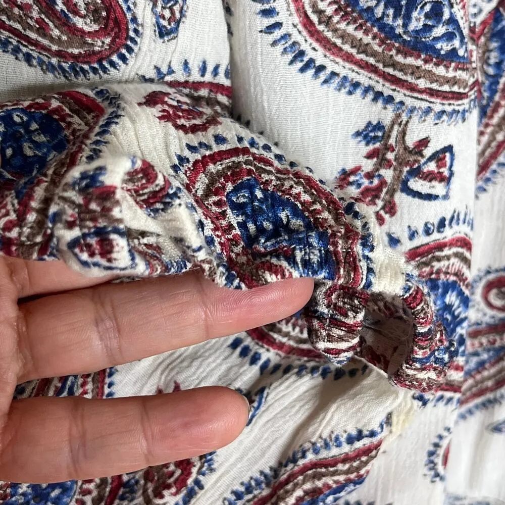 Chaps Women's White Paisley Scoop Neck  Lightweight Peasant Blouse XL Petite - Image 2