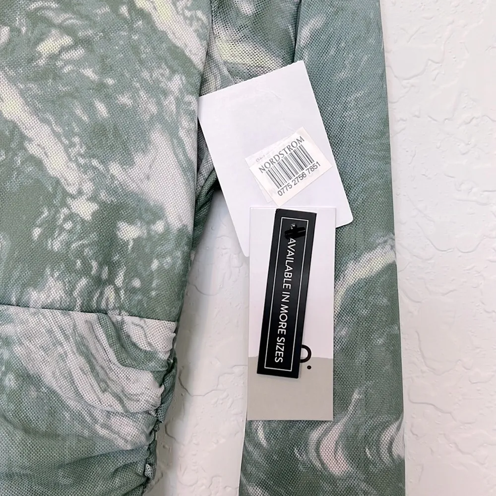 NWT BP Ruched Mesh Long Sleeve Bodycon Dress Green Marble Fabric Size Small - Image 5