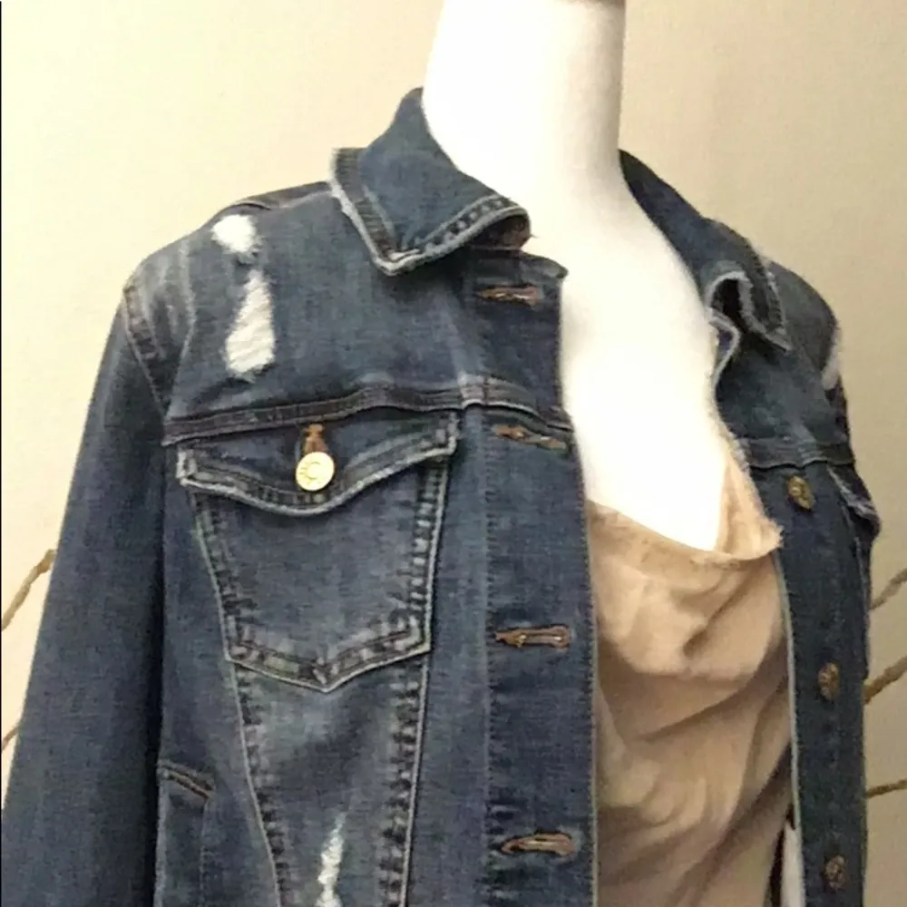Celebrity Pink Closet Staple Stretch Distressed Denim Jean Jacket - Image 2