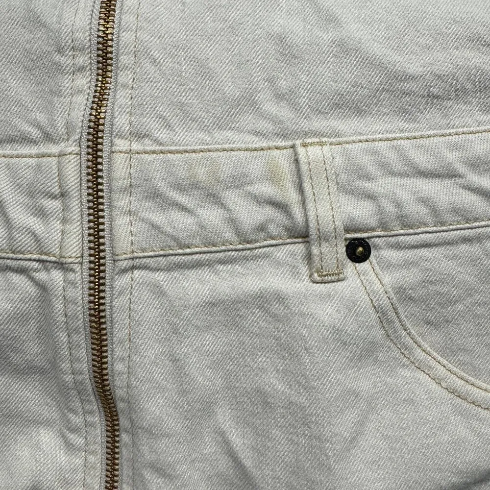 Free People SZ 8 Sunkissed Jean Overalls Zip-Front Frayed Hems Beige We the Free - Image 8