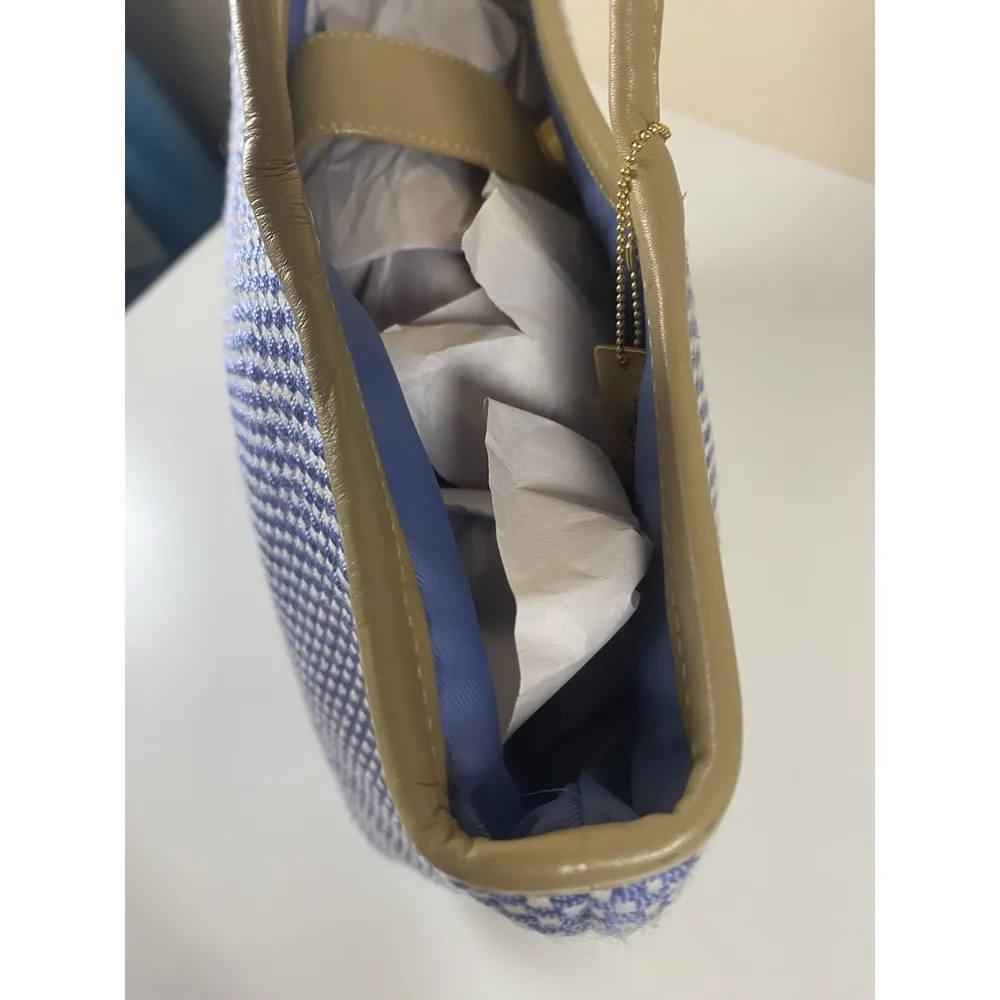 The SAK Shoulder Purse Crochet Bag Blue White Woven Double Strap 10"X14" Handbag - Image 11