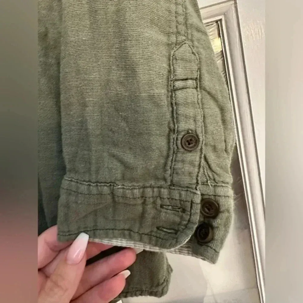 Vintage Abercrombie & Fitch Y2K Army Green Button Down Blouse Moose Logo Size S - Image 5