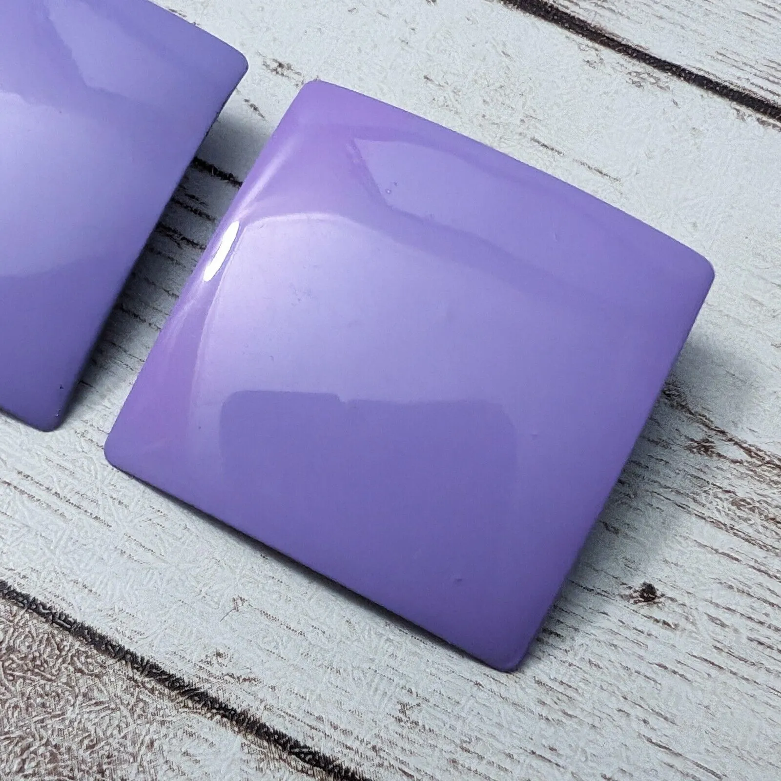 Vintage Clip On Earrings 1.25" Very Large Purple Squares Retro Statement - Image 2