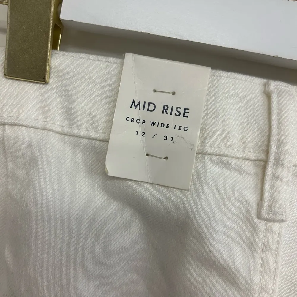 Lucky Brand Wide Leg Mid Rise Crop Jeans White Size 12/31 Barrel Leg NWT Flawed - Image 7