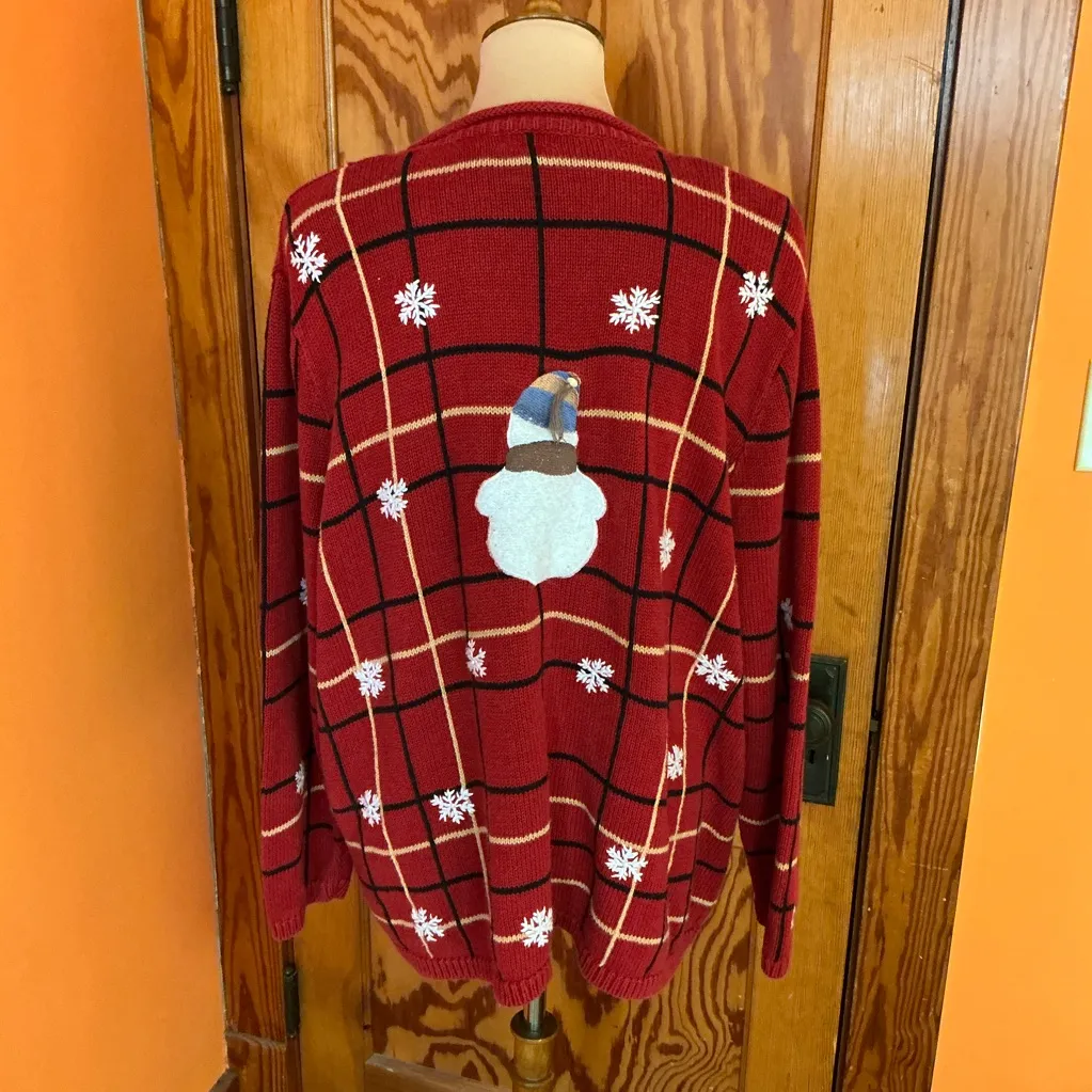 Vtg Y2K Hand embroidered snowman holiday sweater Red Size 2X - Image 12