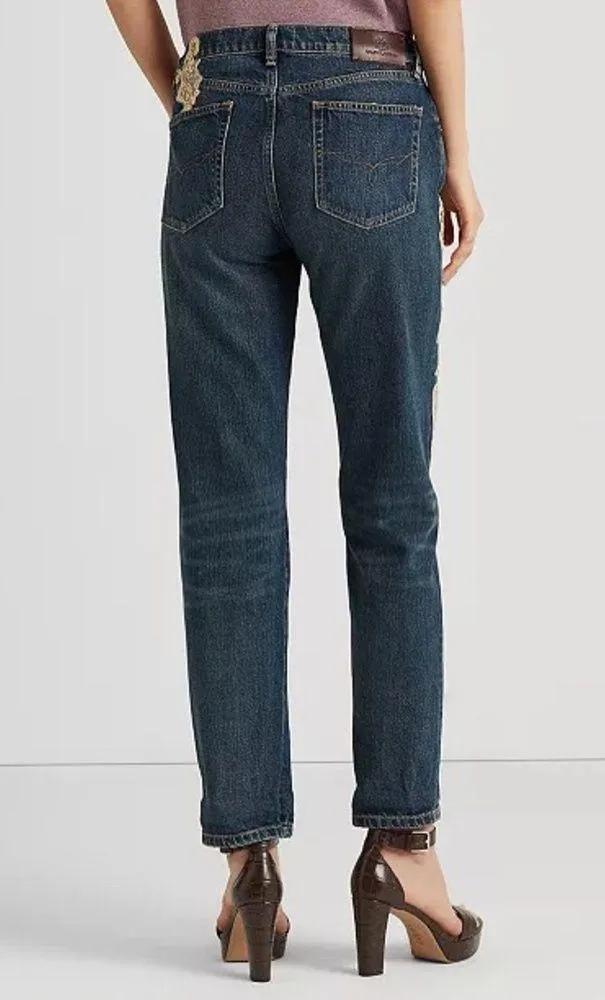 Lauren Ralph Lauren Lace Patchwork Relaxed Tapered Jeans Size 16, New w/Tag $245 - Image 8