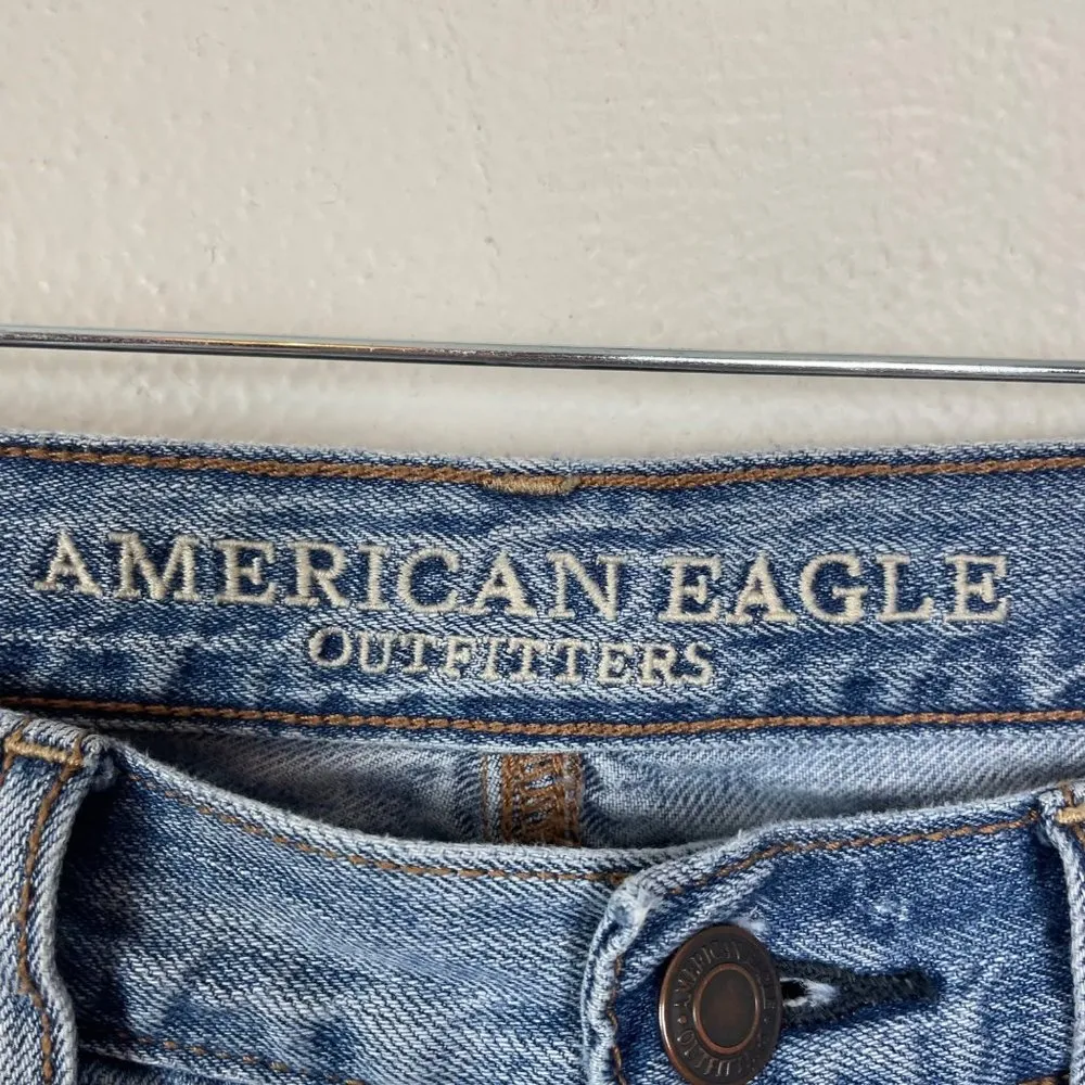 American Eagle Woman's Sz 6 Vintage Hi- Rise Slim Patchwork‎ Button Fly Jeans - Image 5