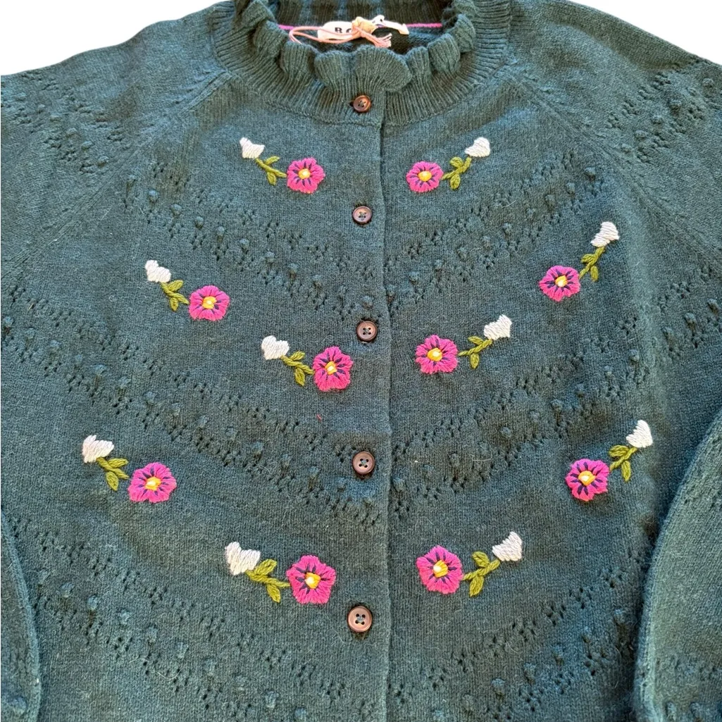 Boden New With Tags Fae Embroidered Fair Isle Cardigan Womens Medium Green Pink - Image 9