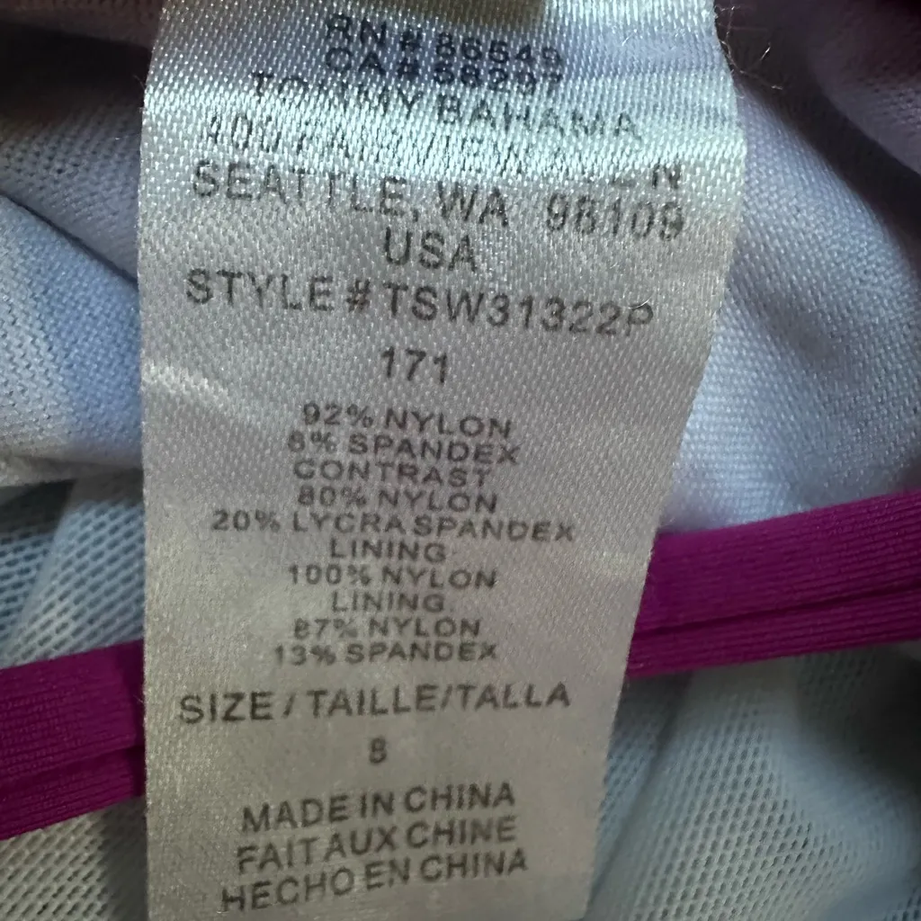 Tommy Bahama Graphic Jungle Shirred Bandeau Navy Blue Halter One Piece Swimsuit - Image 7