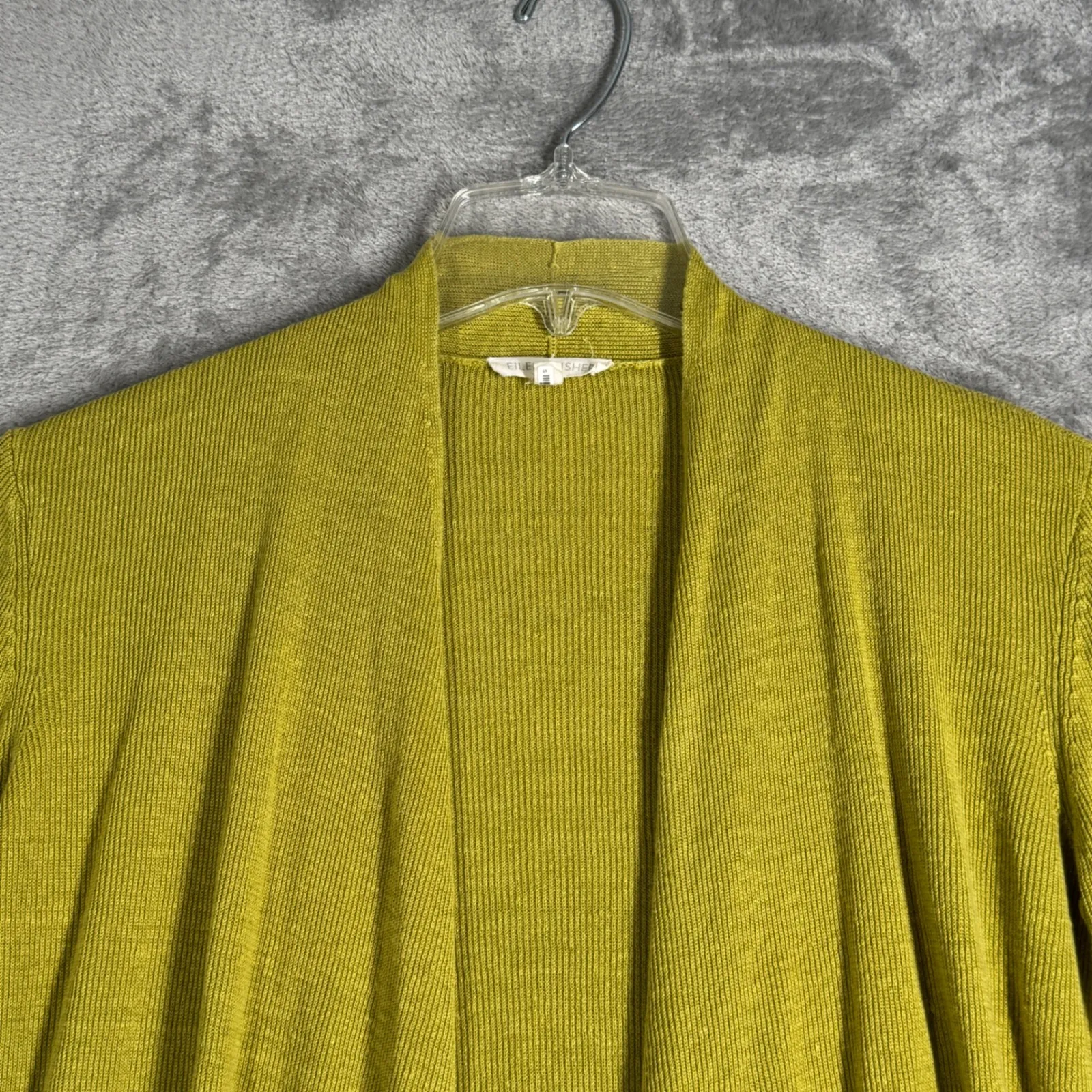 Eileen Fisher Linen Cardigan Open Front Lightweight Linen Green Chartreuse Small - Image 4