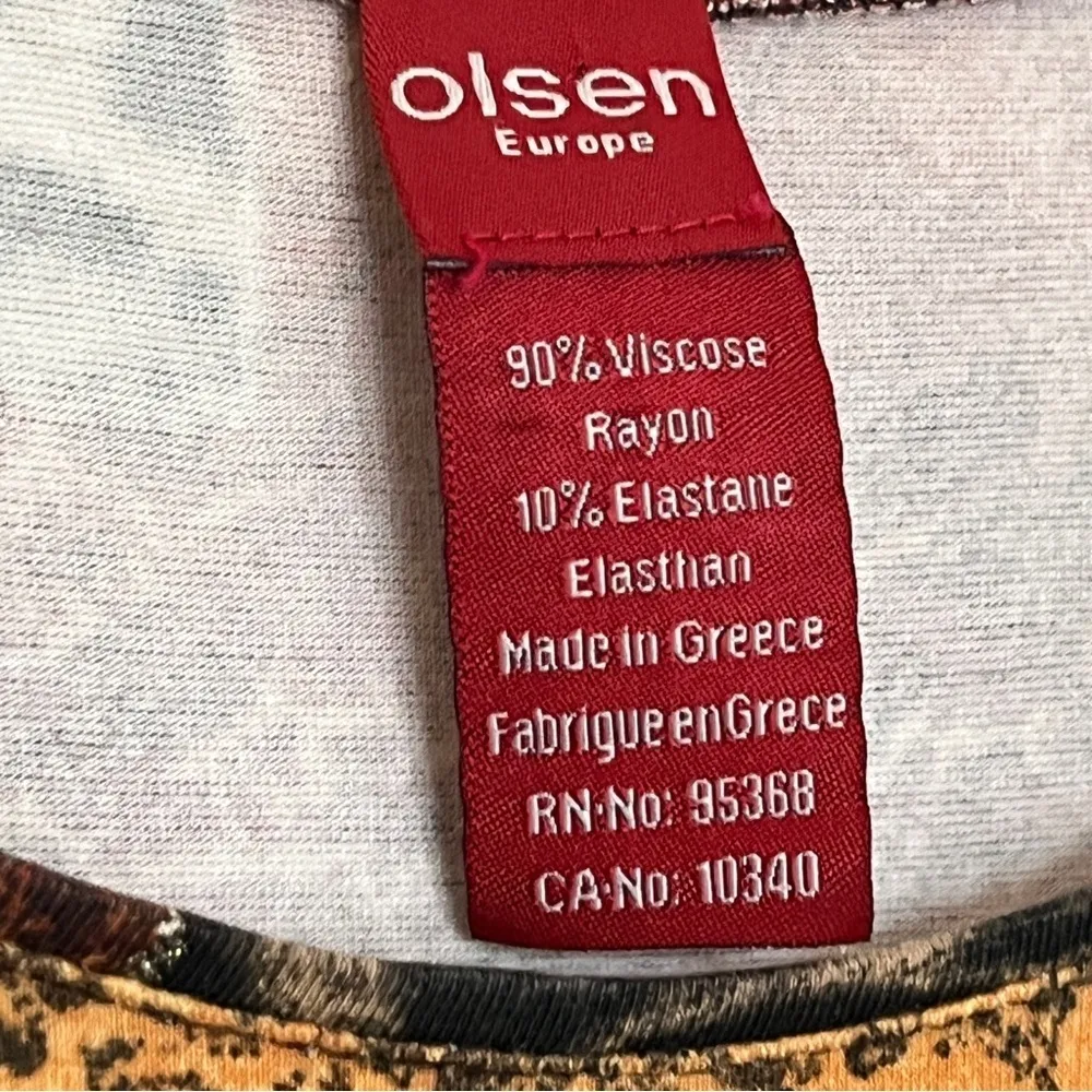 Olsen Europe Women’s Patchwork Pattern 3/4 Sleeve Shirt Top Red Large XL 14 Brown - Image 6