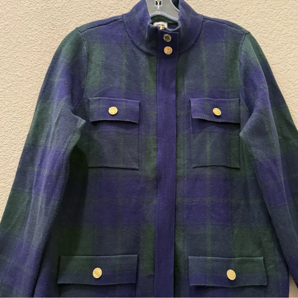 ANNE KLEIN Treeline Combo Blue/Green Tartan Plaid Zip Up Sweater Jacket Size M - Image 4