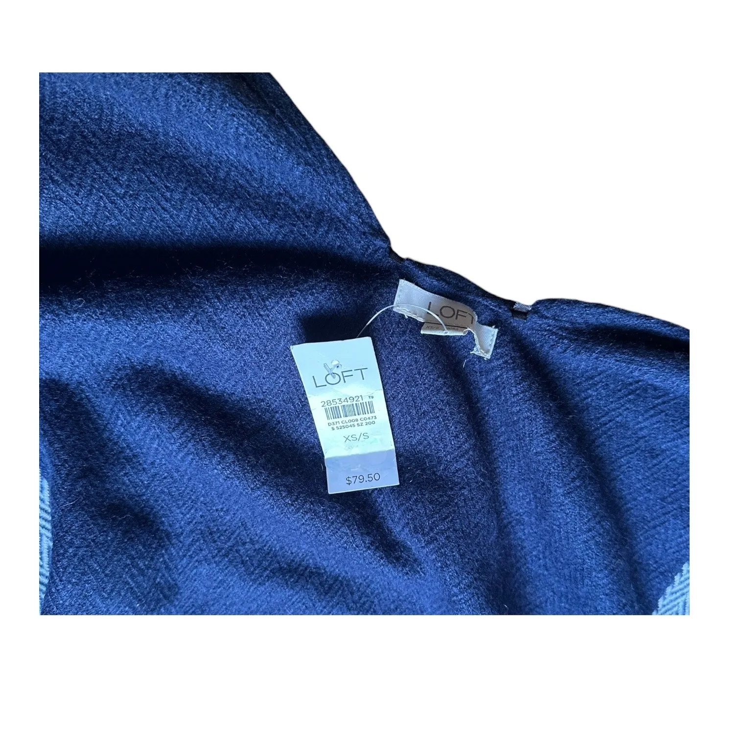 Loft NWT Extra Small Navy / White / Cream Plaid Poncho cozy & soft wrap / shawl - Image 2