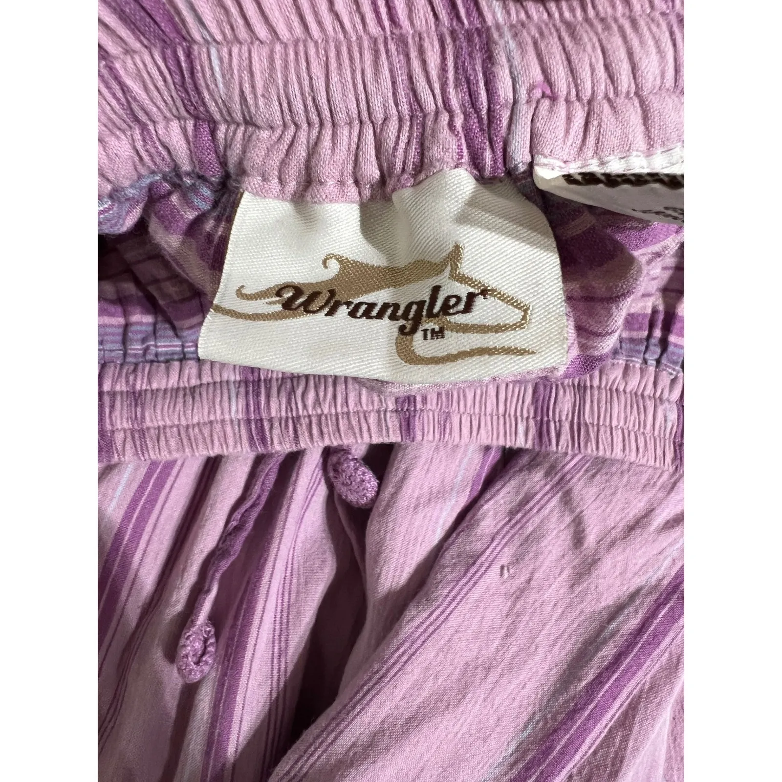 Wrangler Tiered Maxi Skirt Purple Stripe Cotton Drawstring Elastic Waist L - Image 3