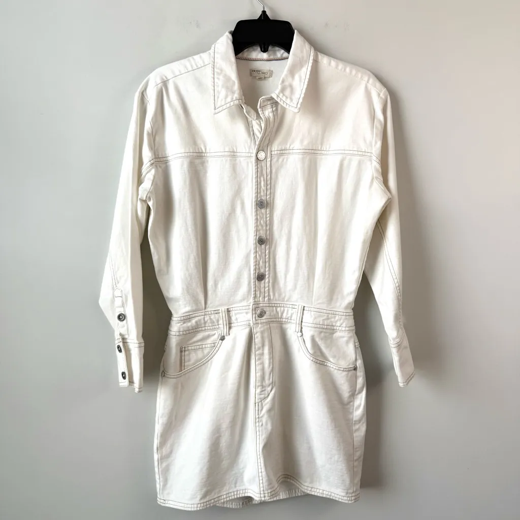 Anthropologie Pilcro Denim Mini Shirt Dress Light Sand S Petite - Image 4