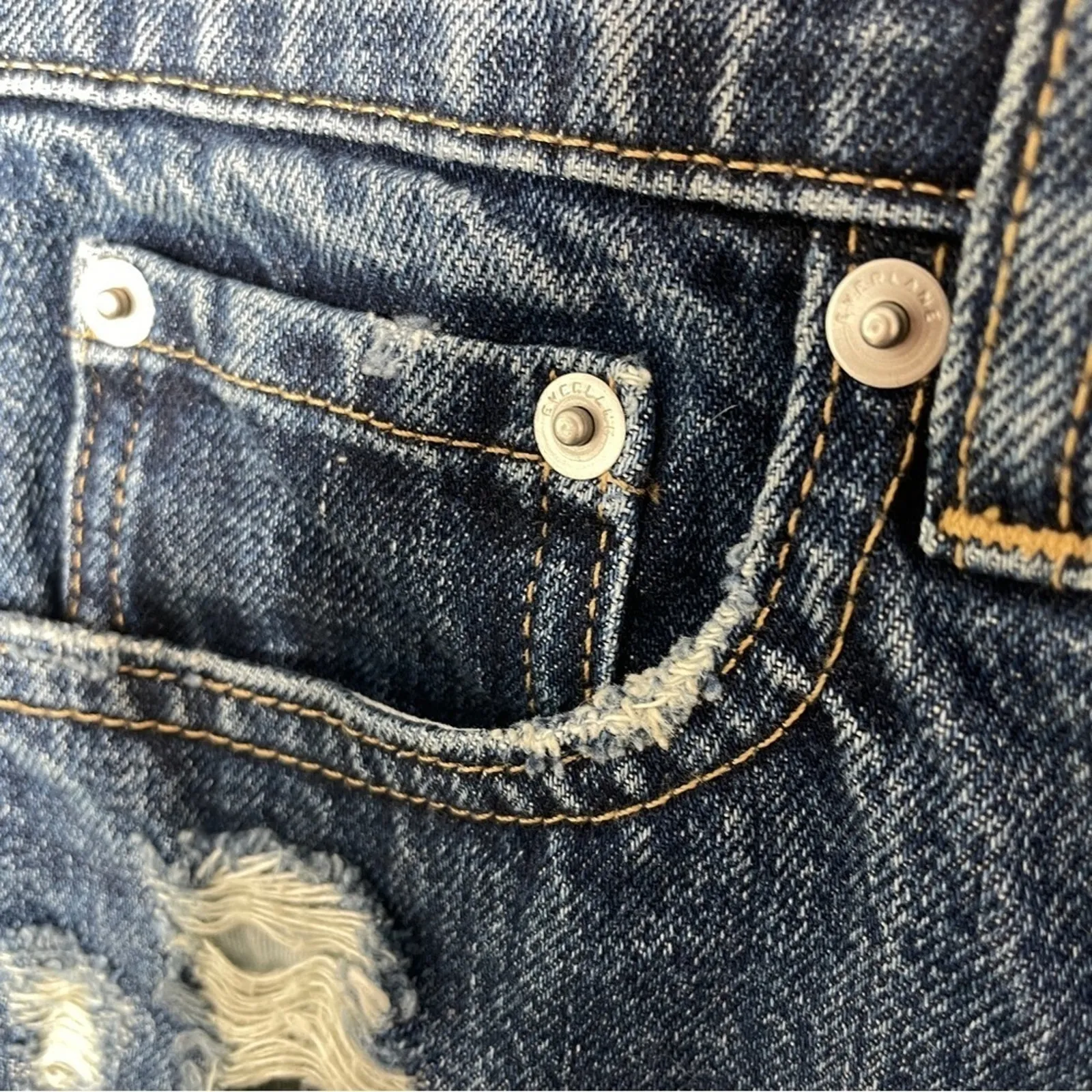 EVERLANE Denim Mini Skirt Womens Size 25 Distressed Indie Downtown Chic Casual - Image 4