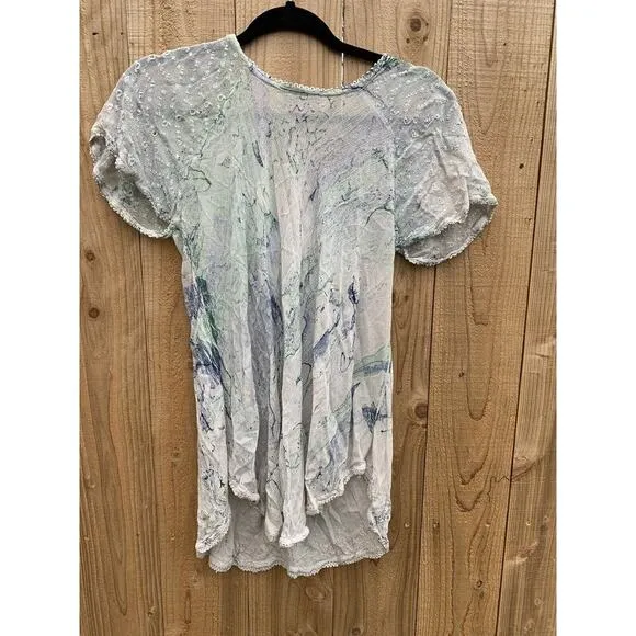 Sakkas Tie Dye Lace Bohemian Top Size OS Womens Blue Green Hippy Free Size‎ - Image 6