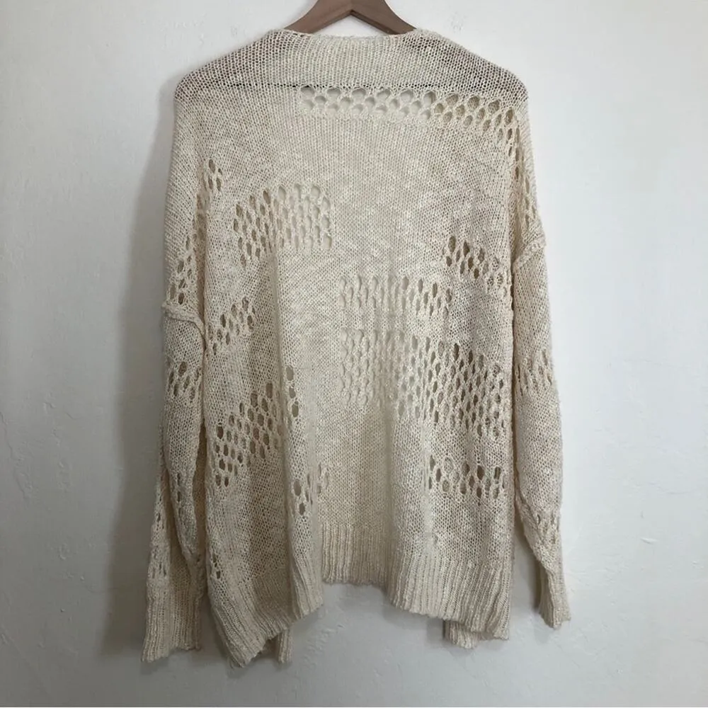 Cozy Knit Cream Color Long Sleeve Open Front Cardigan Sweater White Size M - Image 6