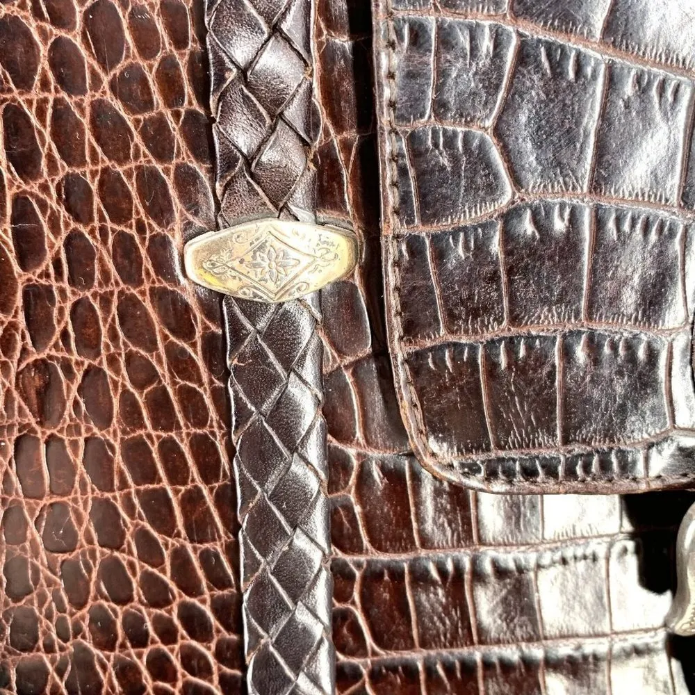 Vintage Brighton Brown Croc Embossed Leather Braided Strap Shoulder Bag Purse - Image 4
