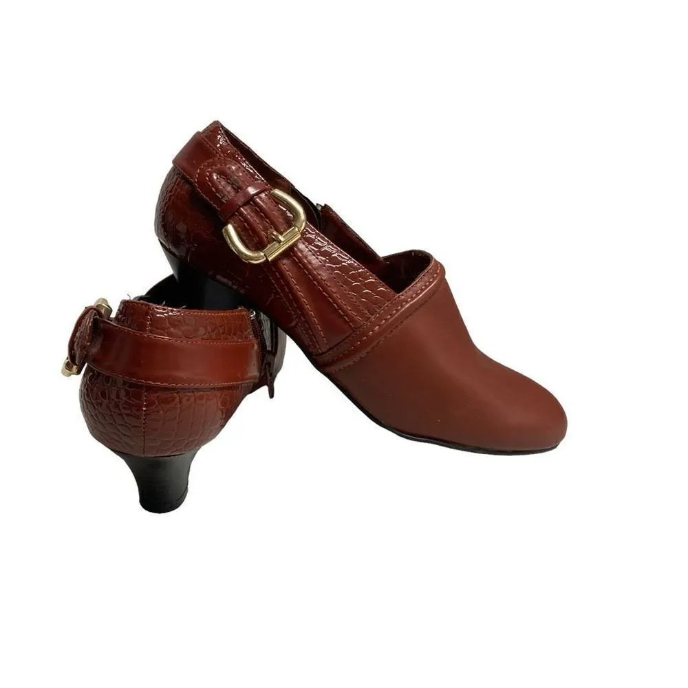 AJ Valenci Women's Brown Leather Chunky Heel Slip - Image 2