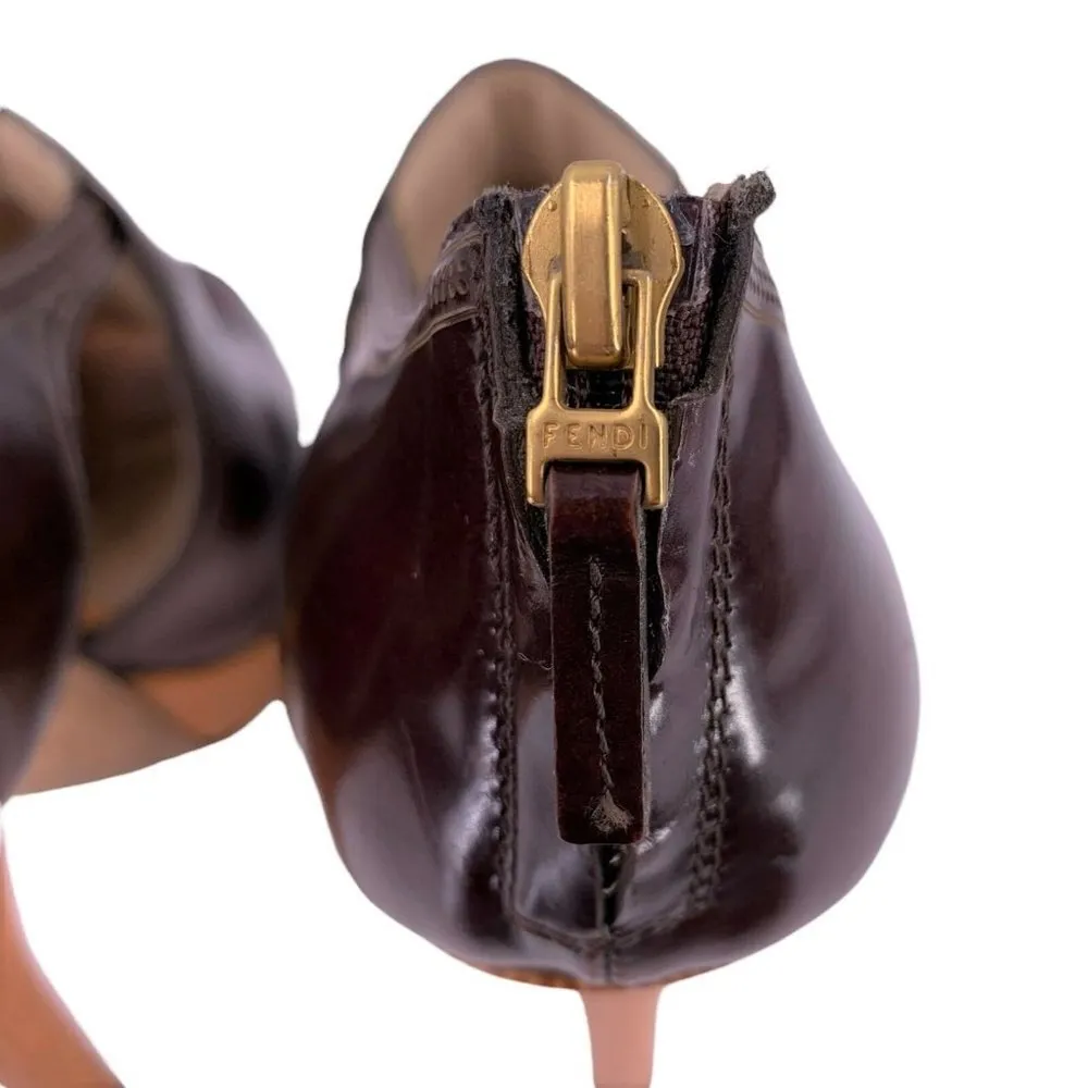 FENDI Brown Leather Karung Platform Peep Toe Pumps Size 36 Booties - Image 8