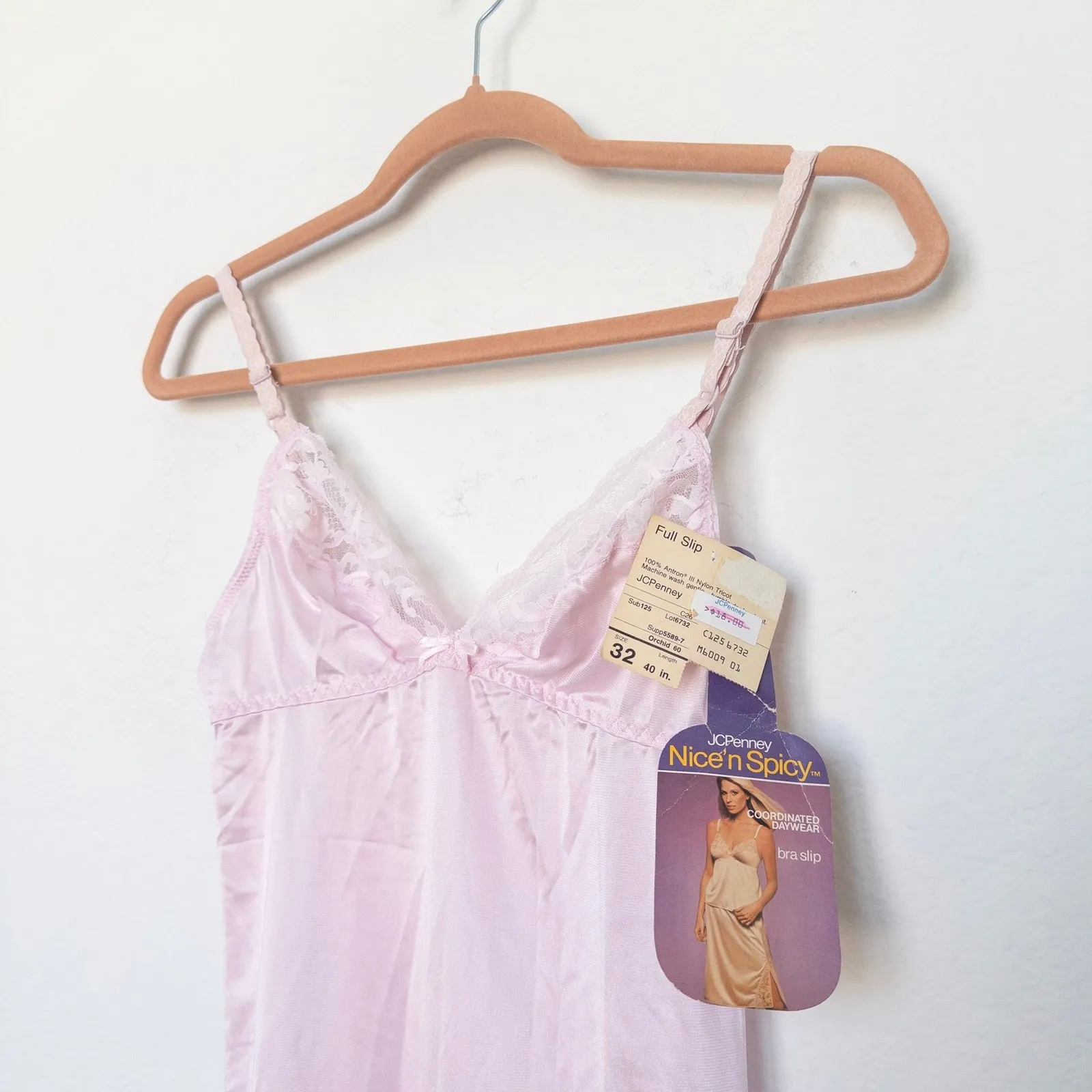 VTG 70s JCPenney‎ Womens Slip Dress Size XS Pink Sheer Lace Coquette - Image 5