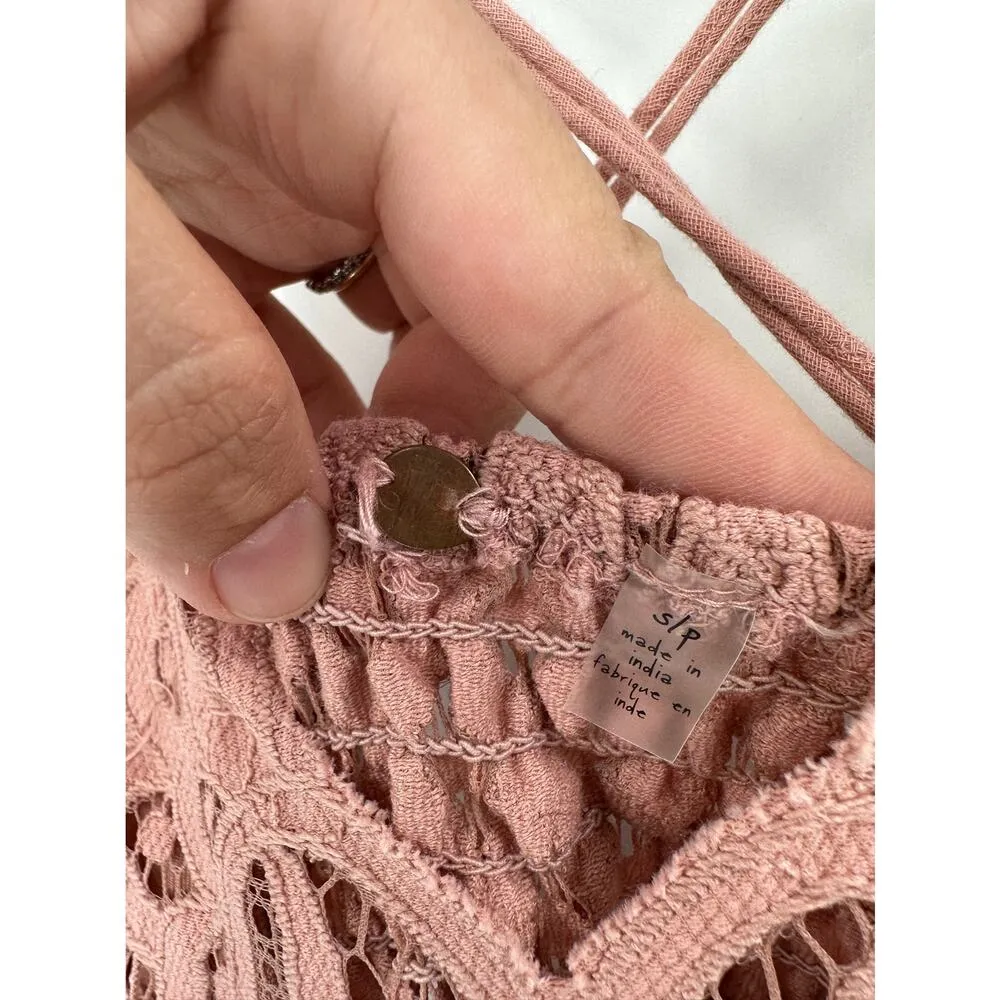 Free People FP One Adella Pink Crochet Lace Slip Mini Dress Size Small - Image 5