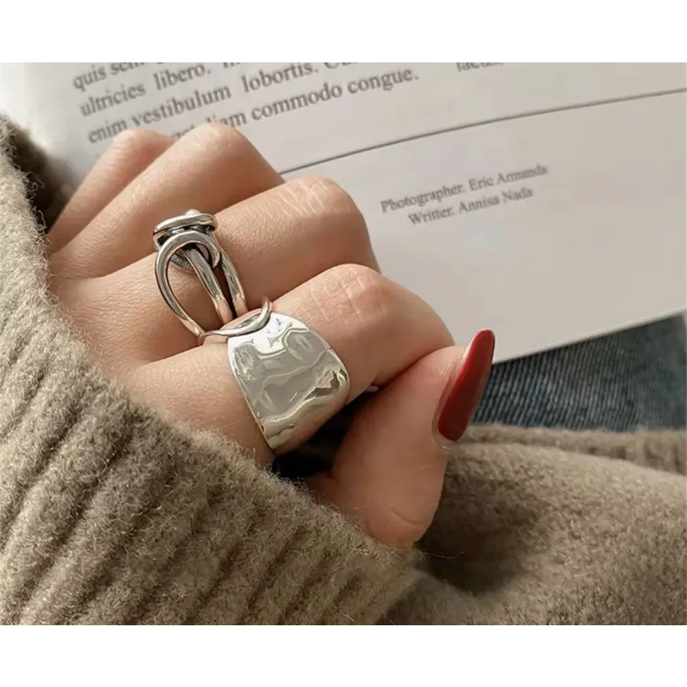 Hammered Chunky‎ Ring (Adjustable) 925 Sterling Silver - Image 8