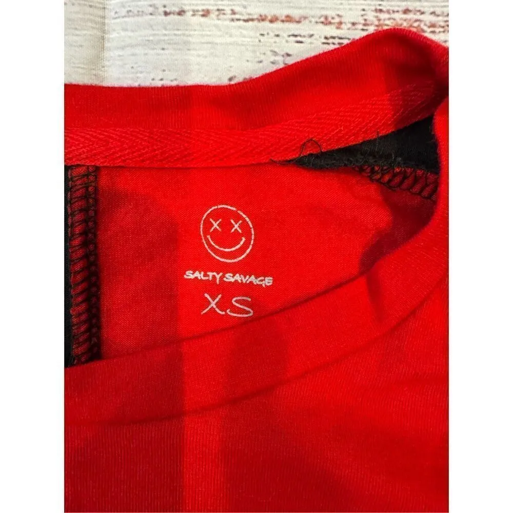Salty Savage Unisex 'Rock On' Two Tone Oversized Crew Tee in Red/Black Size XS Red - Image 2