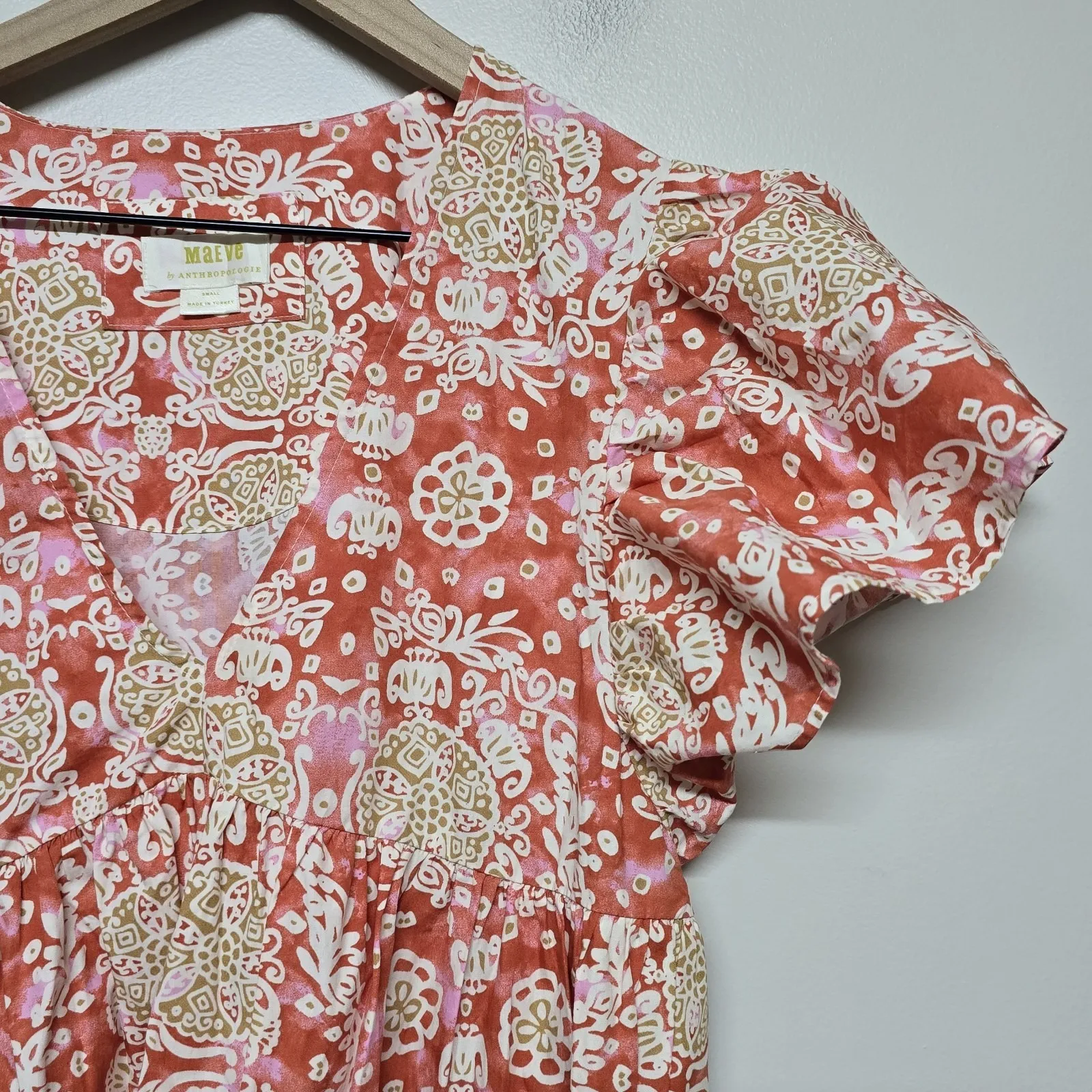 Anthropologie Maeve Printed Flutter-Sleeve Babydoll Midi Dress Size S‎ Boho - Image 6