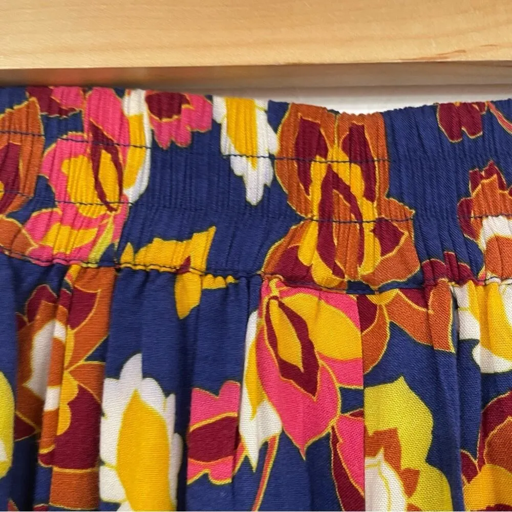 ModCloth Navy Floral Print Wide Leg Pull On Pants Womens XXS Tropical Blue - Image 4