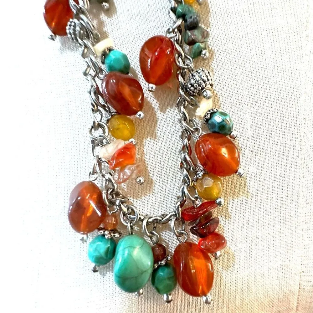 Orange and green beaded collar necklace - Image 4